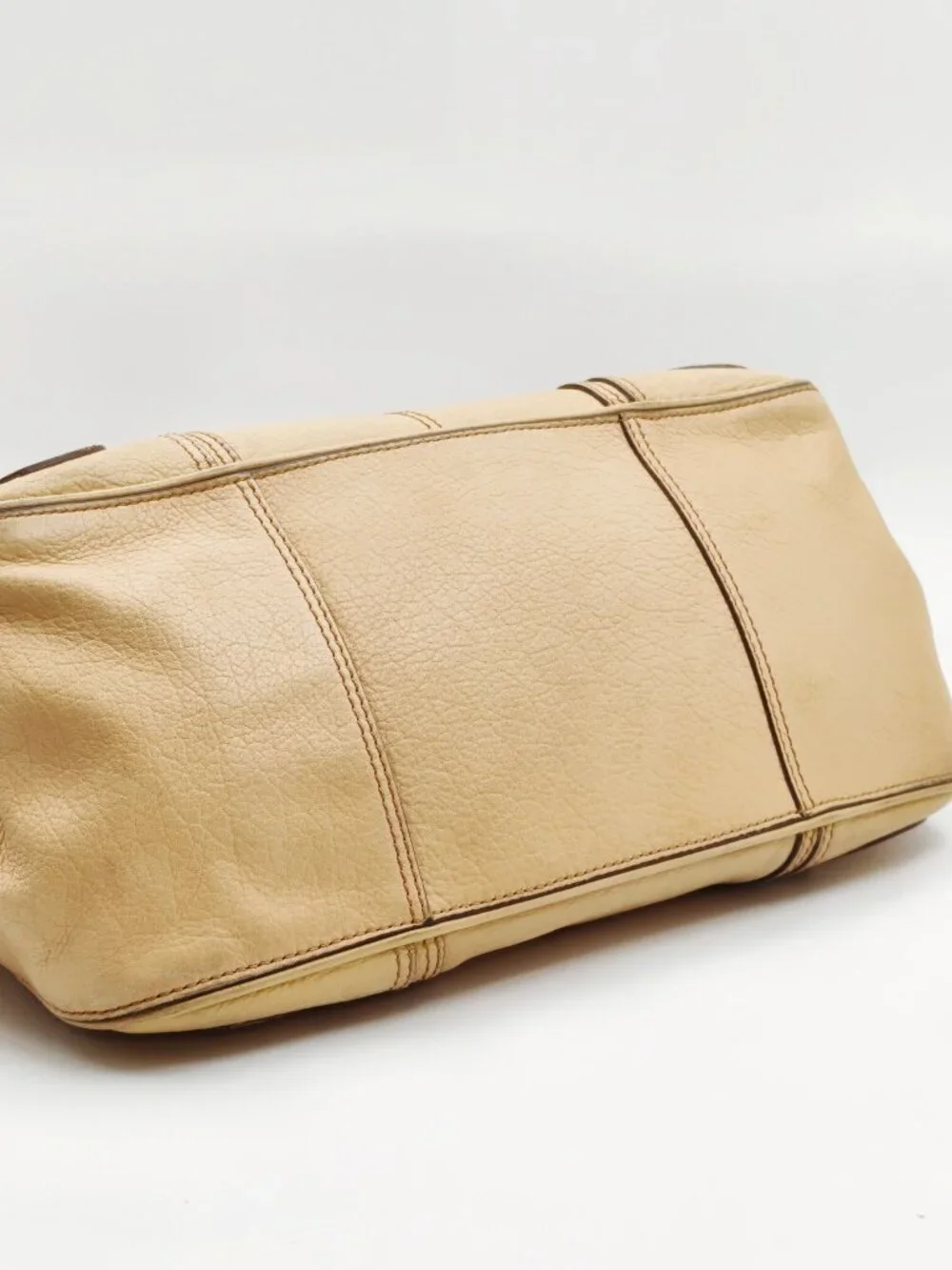 Celine Boogie Bag Beige Grained Leather Shoulder Tote Satchel Silver Hardware